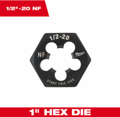 1-Inch Hex Threading Die 1/2-20 UNF, High Carbon Steel, Black Oxide