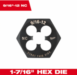 9/16"-12 UNC Hex Threading Die, 1-7/16 Inch, High Carbon Steel, Black Oxide