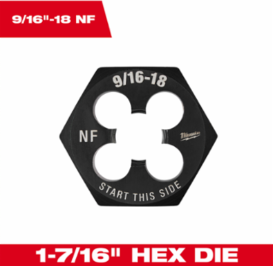 9/16"-18 NF Hex Threading Die 1-7/16 Inch, Black Oxide Coated, High Carbon Steel