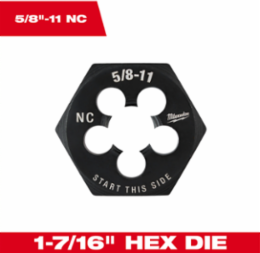 5/8 Inch-11 UNC 1-7/16 Inch Hex Threading Die, High Carbon Steel, Black Oxide