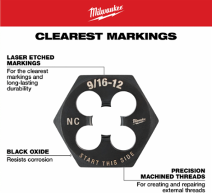 5/8 Inch-18 NF Hexagon Threading Die, 1-7/16 Inch Size, Black Oxide Coated