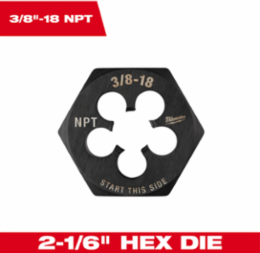 3/8 Inch NPT Solid Hex Threading Die, 2-1/6 Inch Hex Size, High Carbon Steel
