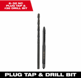 6-32 NC Straight Flute Plug Tap with #36 Drill Bit, 0.125 Inch Shank, High Carbon Steel