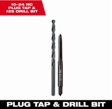10-24 NC Straight Flute Plug Tap with #25 Drill Bit, High Carbon Steel, 5.75 Inch Length