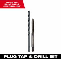 10-24 NC Straight Flute Plug Tap with #25 Drill Bit, High Carbon Steel, 5.75 Inch Length