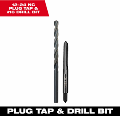 12-24 NC Straight Flute Plug Tap with 1 Inch Thread Length & Drill Bit