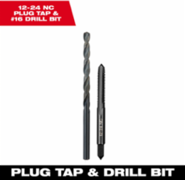 12-24 NC Straight Flute Plug Tap with 1 Inch Thread Length & Drill Bit