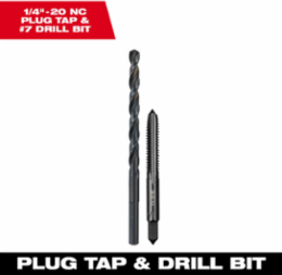 1/4 Inch-20 UNC Straight Flute Plug Tap with #7 Drill Bit, 5.75 Inch Length, Black Oxide