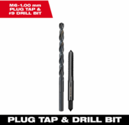 M6 x 1.0 mm Plug Tap & #9 Drill Bit, 63.5 mm Length, Black Oxide Coated