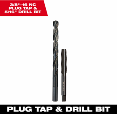 3/8 Inch-16 NC Plug Tap & 5/16 Inch Drill Bit, High Carbon Steel, 1.25 Inch Thread Length