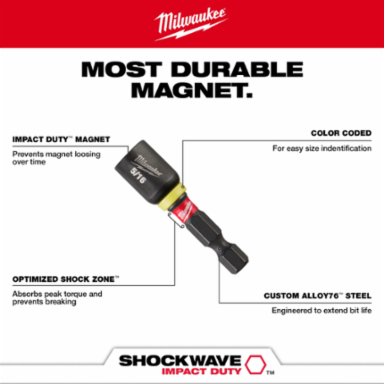 SHOCKWAVE Magnetic Nut Driver 3/8 Inch x 1-7/8 Inch, Alloy Steel