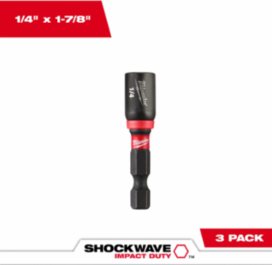 SHOCKWAVE Magnetic Nut Driver Set, 1/4 Inch x 1-7/8 Inch, 3 Pack