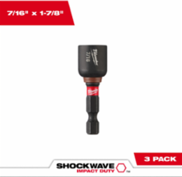 SHOCKWAVE Magnetic Nut Driver 7/16 Inch x 1-7/8 Inch (3 Pack)