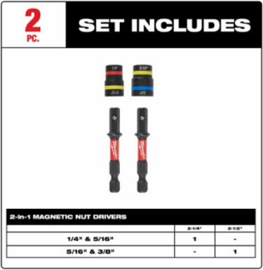2PC QUIK-CLEAR™ Magnetic Nut Driver Set, 1/4 & 5/16 Inch, Alloy Steel