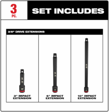 SHOCKWAVE Impact Duty 3PC Drive Extension Set, 3/8 Inch, 3", 6", 10" Lengths