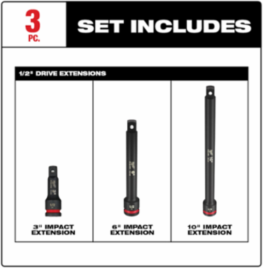 SHOCKWAVE Impact Duty 1/2 Inch Drive Extension Set, 3", 6", 10" Lengths