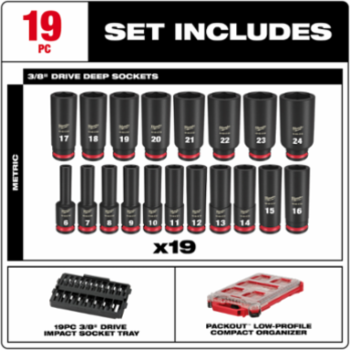 19PC SHOCKWAVE Impact Duty Socket Set 3/8 Inch Drive, Metric Sizes 6mm-24mm