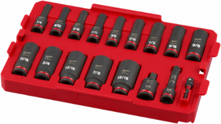17PC SHOCKWAVE Impact Duty 3/8 Inch Drive SAE Socket Set, Includes 14 Deep Sockets