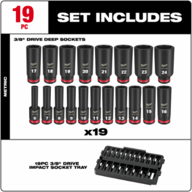 19PC SHOCKWAVE Impact Duty 3/8 Inch Drive Deep Metric Socket Set