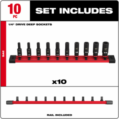 10PC SHOCKWAVE Impact Duty 1/4 Inch Drive SAE Deep 6 Point Socket Set
