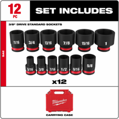 SHOCKWAVE 12PC Impact Duty 3/8 Inch Drive Socket Set, Forged Steel, 6 Point