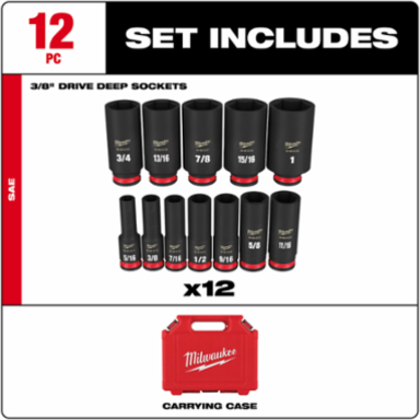 SHOCKWAVE Impact Duty 12PC 3/8 Inch Drive SAE Deep 6 Point Socket Set