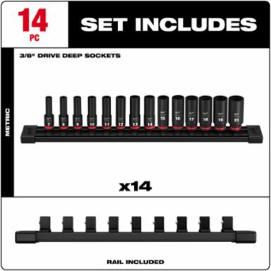 14PC SHOCKWAVETM Impact Duty 3/8 Inch Drive Metric Deep 6 Point Socket Set
