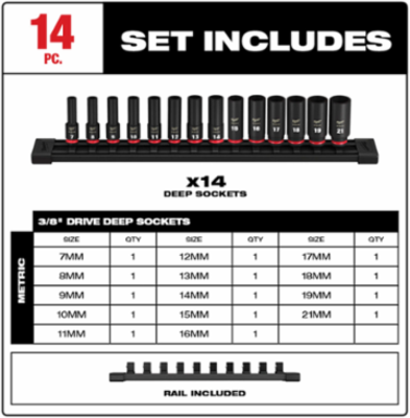 14PC SHOCKWAVETM Impact Duty 3/8 Inch Drive Metric Deep 6 Point Socket Set