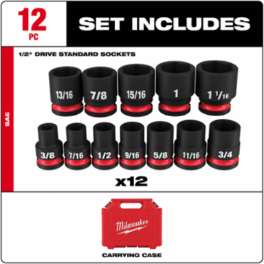 12-Piece SHOCKWAVE Impact Duty 1/2 Inch Drive SAE 6 Point Socket Set