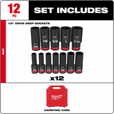 12PC SHOCKWAVE Impact Duty 1/2 Inch Drive SAE Deep 6 Point Socket Set
