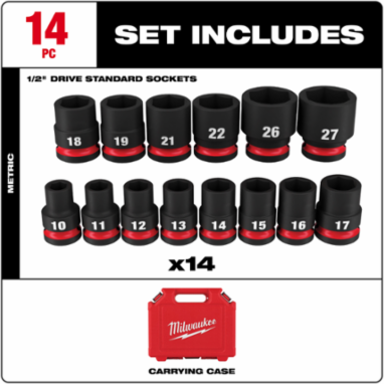 SHOCKWAVE Impact Duty 1/2 Inch Drive 14PC Metric Socket Set, 6 Point