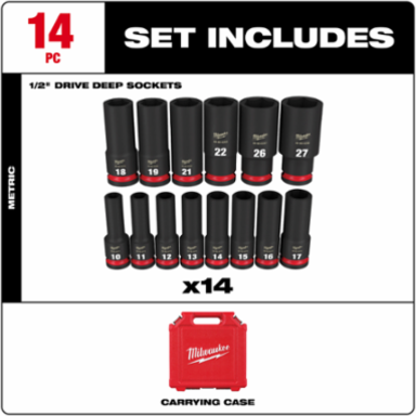 SHOCKWAVE Impact Duty 14-Piece 1/2 Inch Drive Metric Deep Socket Set