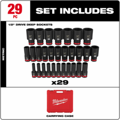 SHOCKWAVE Impact Duty 1/2 Inch Drive 29PC Metric Deep Socket Set, 6 Point