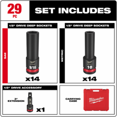 29-Piece SHOCKWAVE Impact Duty 1/2 Inch Drive Deep Socket Set, Forged Steel, 6-Point