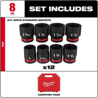 8PC SHOCKWAVE Impact Duty 3/4 Inch Drive SAE 6 Point Socket Set