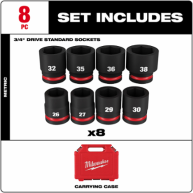 SHOCKWAVE Impact Duty 3/4 Inch Drive Socket Set, 8 Piece, 6-Point Design