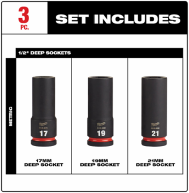 SHOCKWAVE Impact Duty 1/2 Inch Drive Metric Deep Socket Set, 3-Piece, Forged Steel