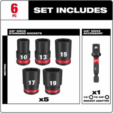 6PC SHOCKWAVE Impact Duty 3/8 Inch Drive Metric Socket Set, Forged Steel