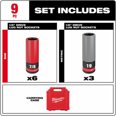 SHOCKWAVE™ Impact Duty 1/2 Inch Drive Lug Nut Socket Set, 9 Pieces, Forged Steel