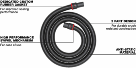 2-1/2 Inch x 16 Foot Flexible Vacuum Hose with High-Performance Swivel Mechanism