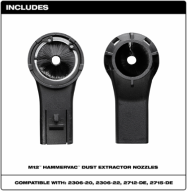 M12™ HAMMERVAC™ Dust Extractor Nozzle, 0.5 Inch Inlet Diameter, 7.09 Inch Length