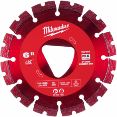 Red 6 Inch Diamond Blade for Green Concrete, .100 Inch Thickness