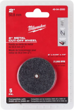 2 Inch Metal Cut Off Wheel Pack (5) - 0.040 Inch Thickness, 21,000 RPM