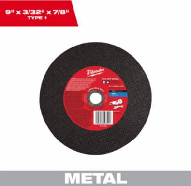 9 Inch Cut-Off Wheel, 3/32 Inch Thickness, 7/8 Inch Arbor, Grit 46
