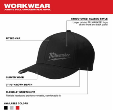 FlexFit Fitted Hat - Black L/XL, 3-1/2 Inch Crown Depth, Curved Visor