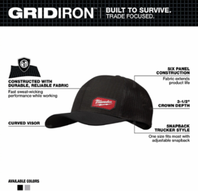 GRIDIRON™ Gray Snapback Trucker Hat, One Size Fits All, Ripstop Polyester
