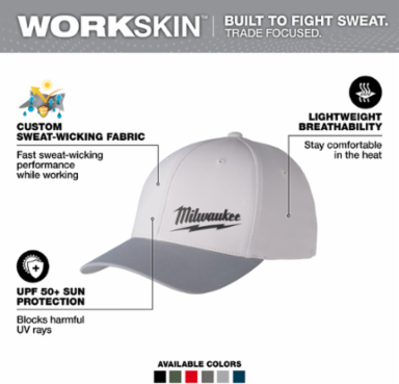WORKSKIN™ Performance Fitted Hat Gray Small/Medium, Moisture Wicking, UPF 50