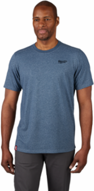 FREEFLEXTM Hybrid Short Sleeve Work Tee - Blue, UPF 50, 33/67 Cotton/Poly Blend, Medium