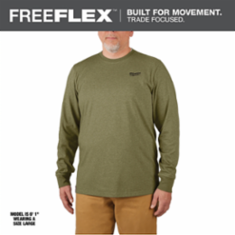 FREEFLEX™ Long Sleeve Work Tee - Green 2X, UPF 50, Lightweight Cotton/Poly Blend