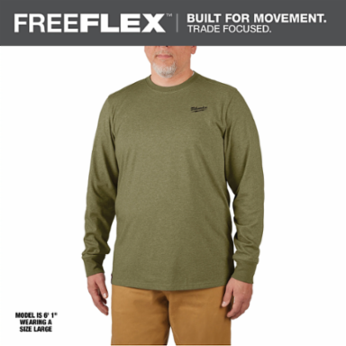FREEFLEX™ Long Sleeve Hybrid Work Tee - Green, Large, UPF 50 Protection